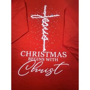Christmas Begins With Christ Shirt Adult Unisex XL Red Long Sleeve Crew neck NEW